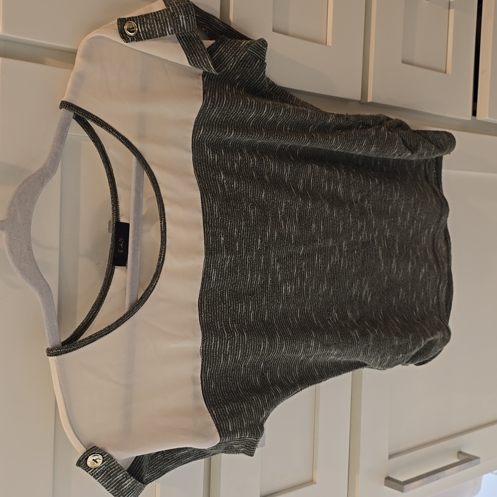 Cream/Green Short Sleeved Blouse, E M, Size L